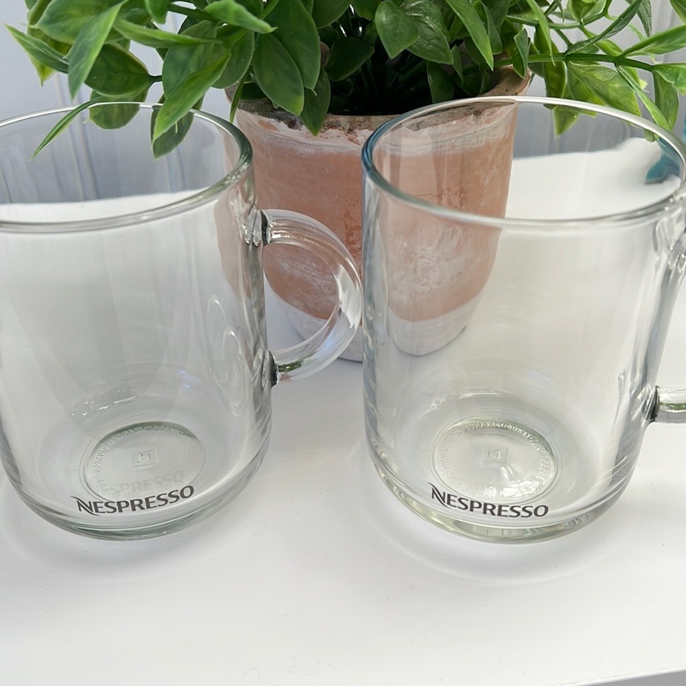 SOLD -  SOLD!! Two Nespresso Clear Glass Coffee Mugs France